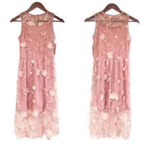 GIANNI BINI GB Girls Blush Pink Sleeveless Floral‎ Embroidered Dress Size Large
